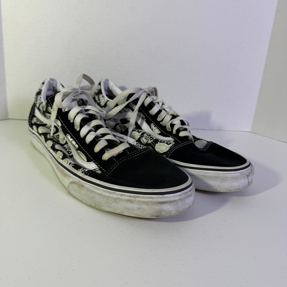Vans Old Skool Skulls Black White Suede Canvas Skate Shoes Mens 13 Low Top